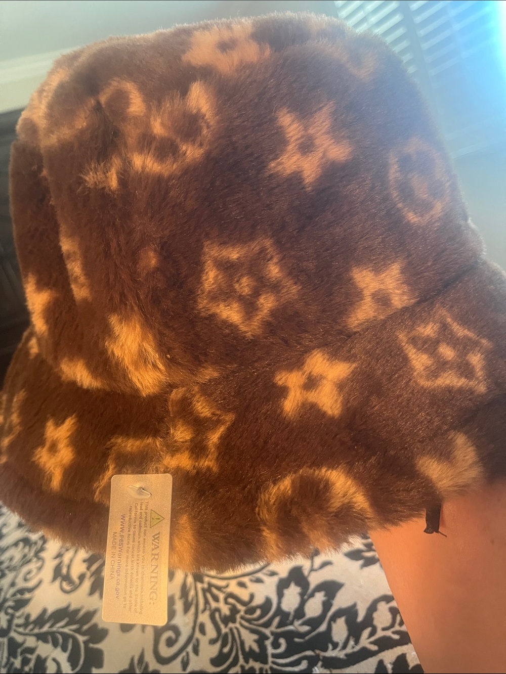 Brown Faux Fur Scarf and Matching Bucket Hat Set